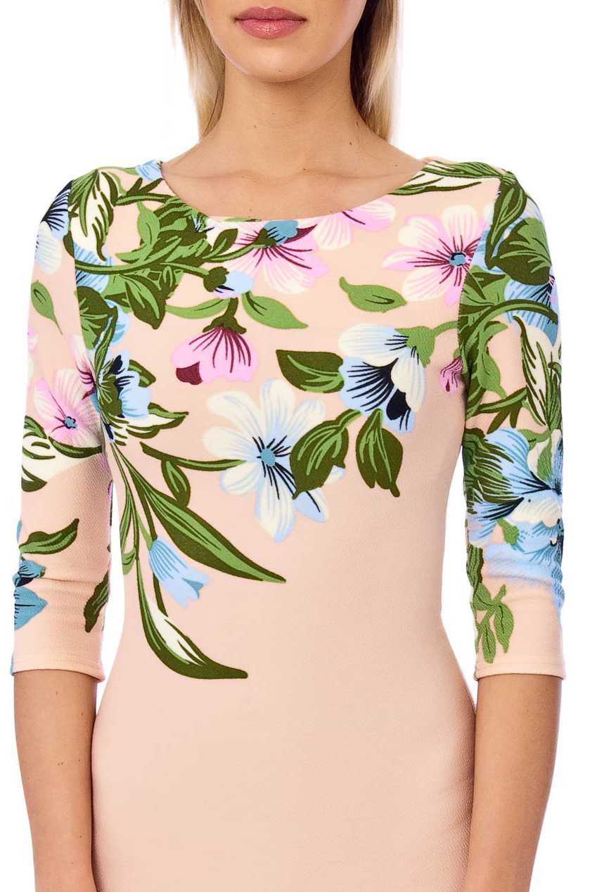 Ursula 60s Floral Wiggle Dress In Nude