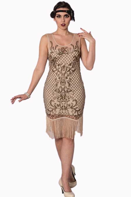 Great Gatsby Vintage Nude Sequin Dress