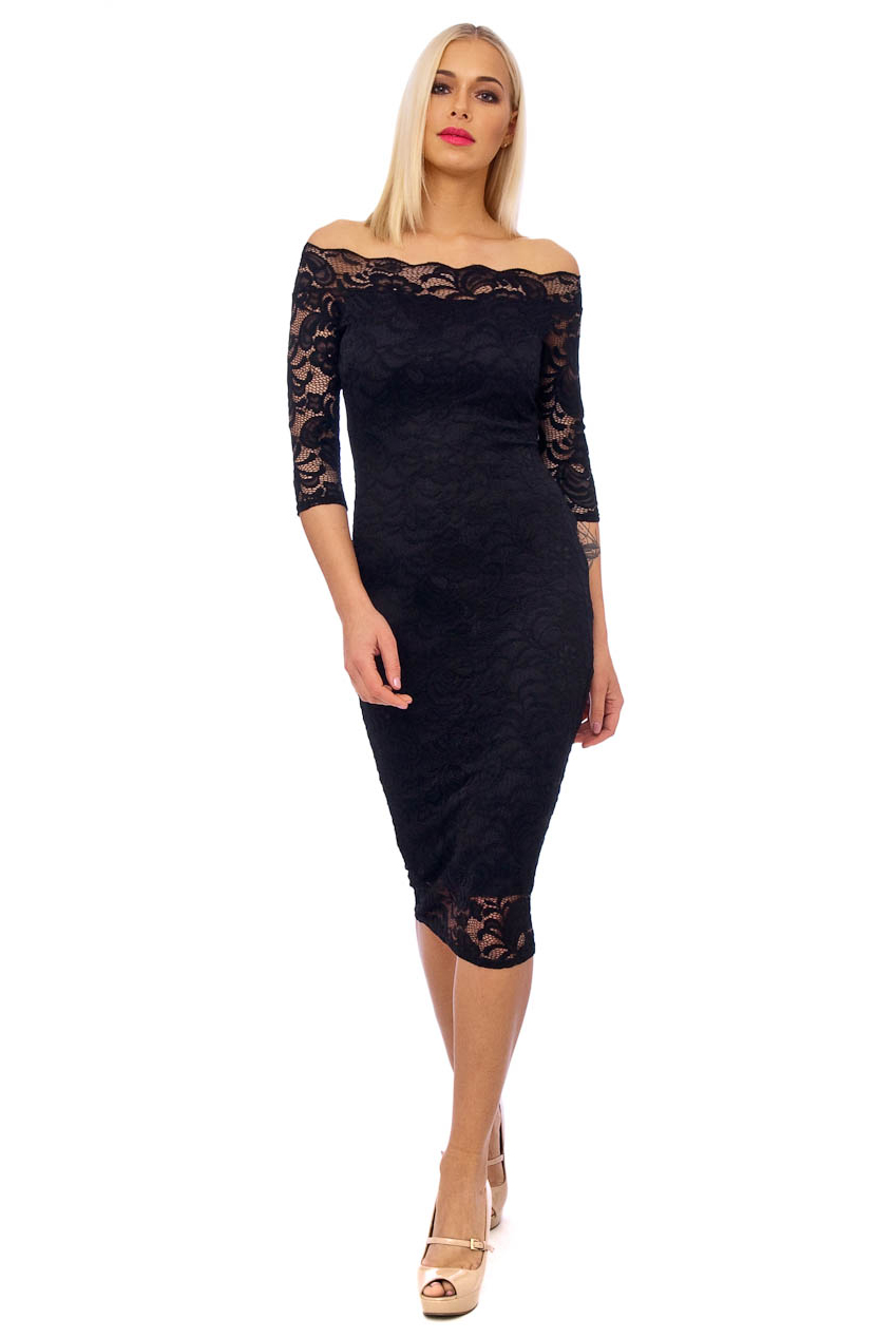 50s Julie Black Scalloped Lace Pencil Dress