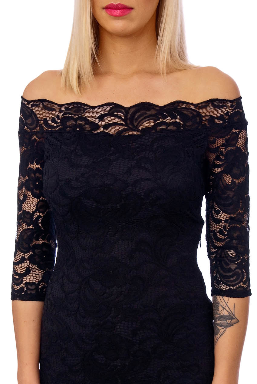 50s Julie Black Scalloped Lace Pencil Dress