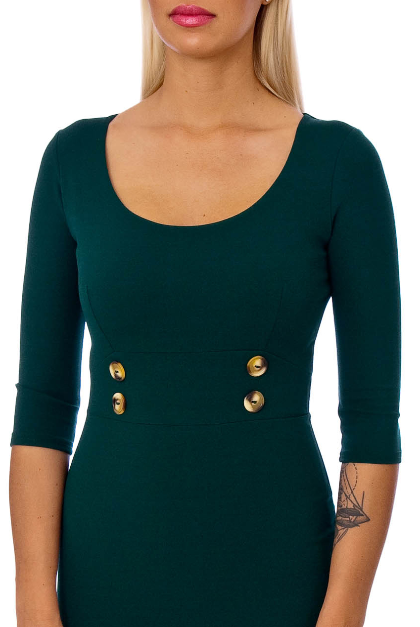 50s Lilly Pencil Midi Dress In Green