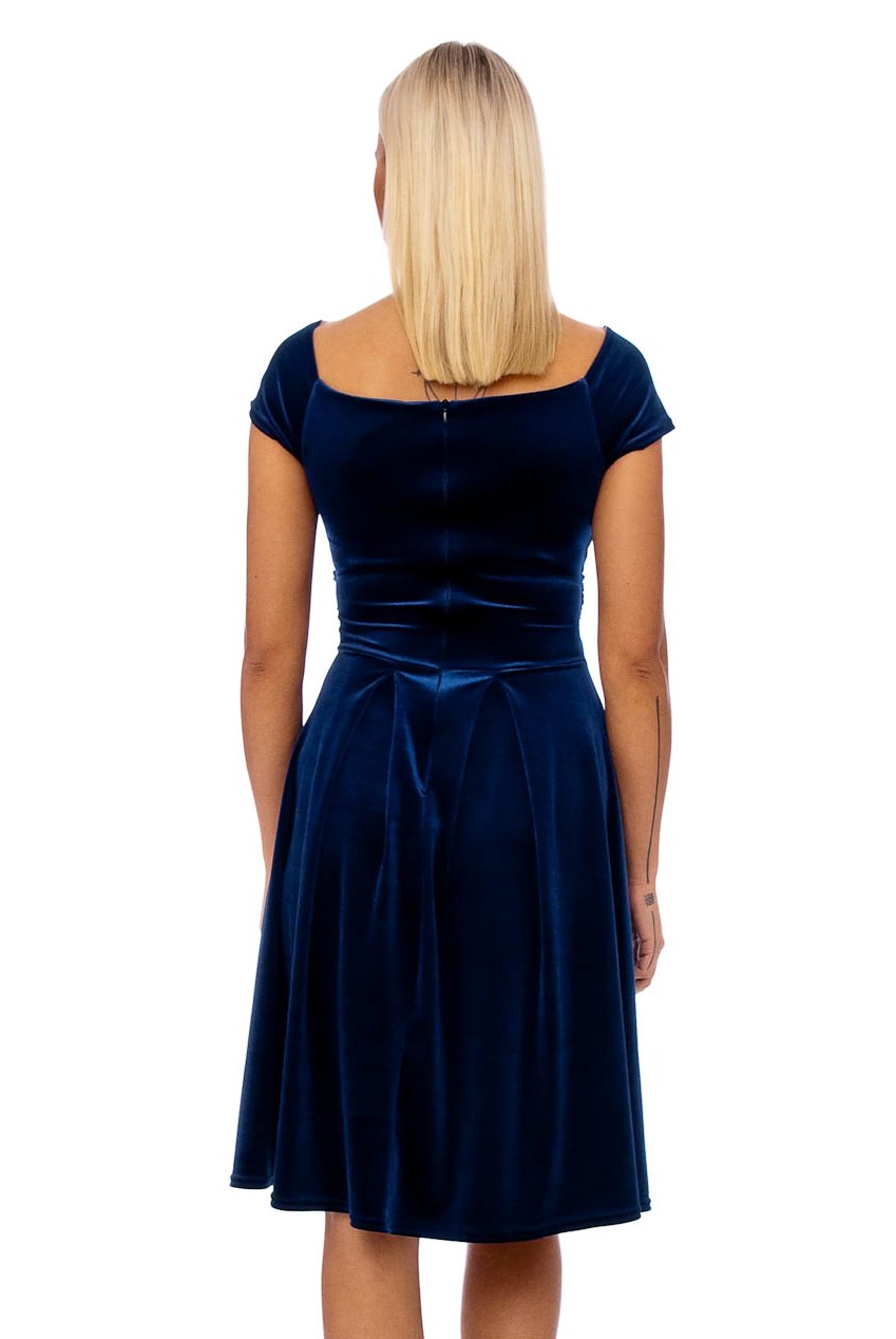 50s Lyddie Twisted Velvet Swing Dress In Navy