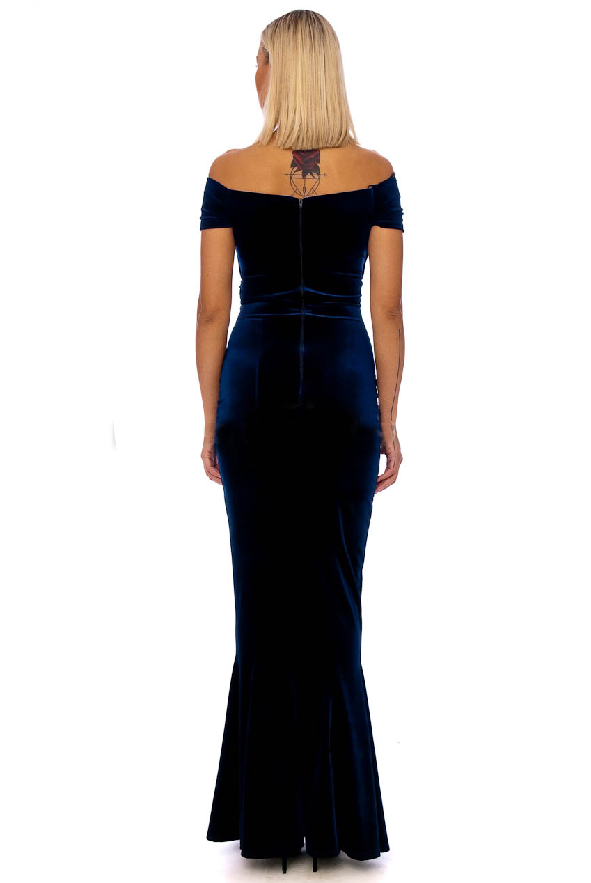 Vintage 50s Paloma Navy Velvet Fishtail Maxi Dress