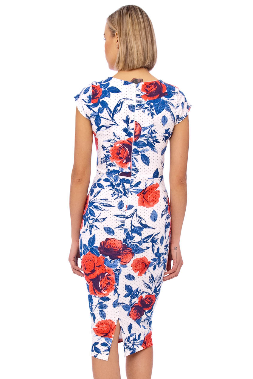 Cynthia 50s Bow Midi Pencil Floral Dress