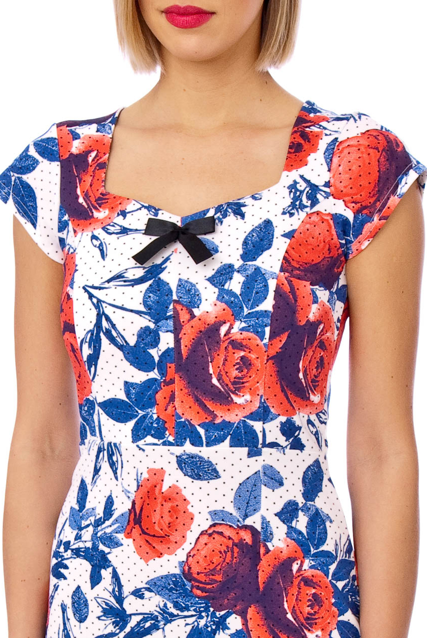 Cynthia 50s Bow Midi Pencil Floral Dress