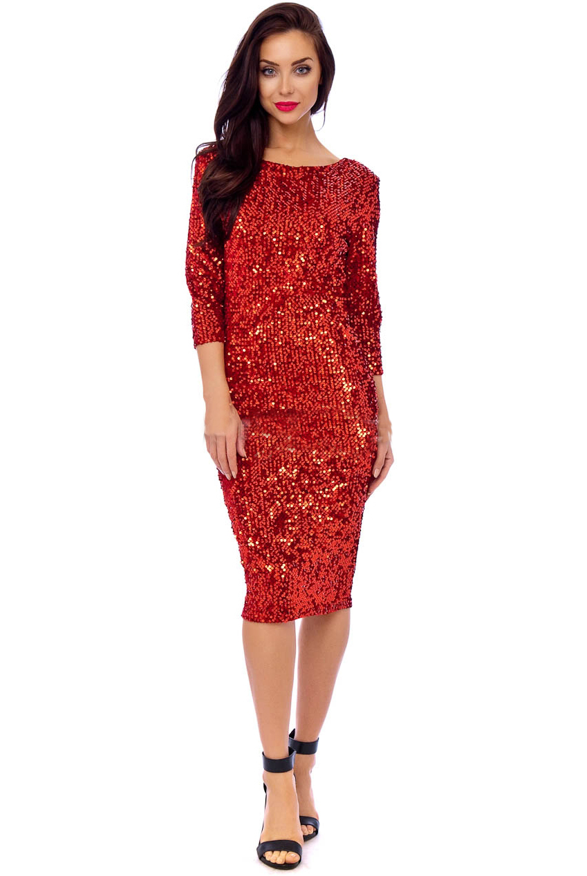 Vintage Red Big Sequin Abby 50s Pencil Dress