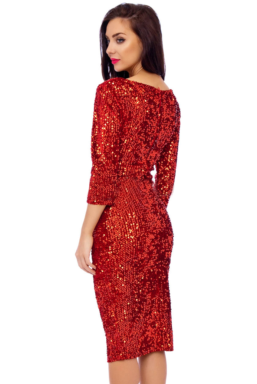 Vintage Red Big Sequin Abby 50s Pencil Dress