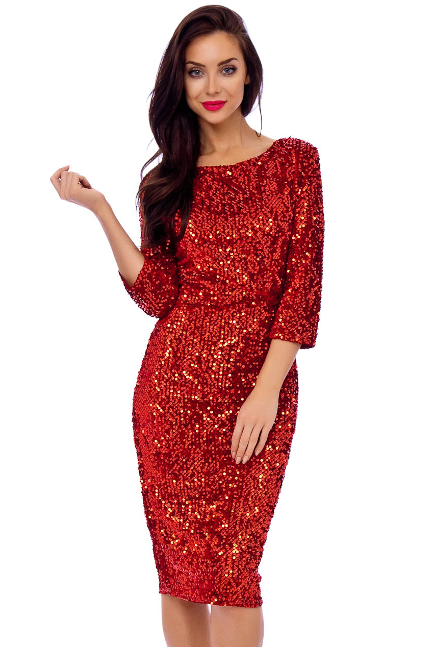 Vintage Red Big Sequin Abby 50s Pencil Dress