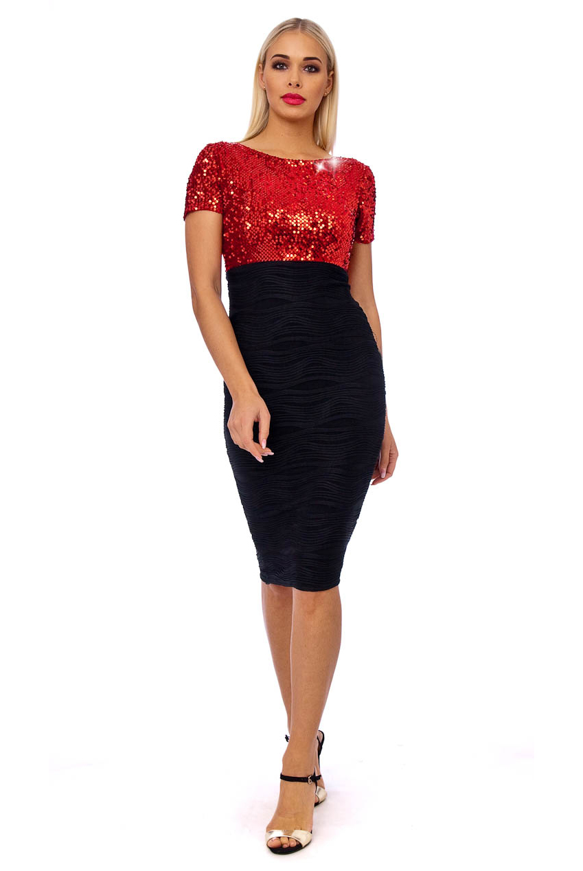 Vintage 50s Red Bianca Velvet Sequin Midi Dress