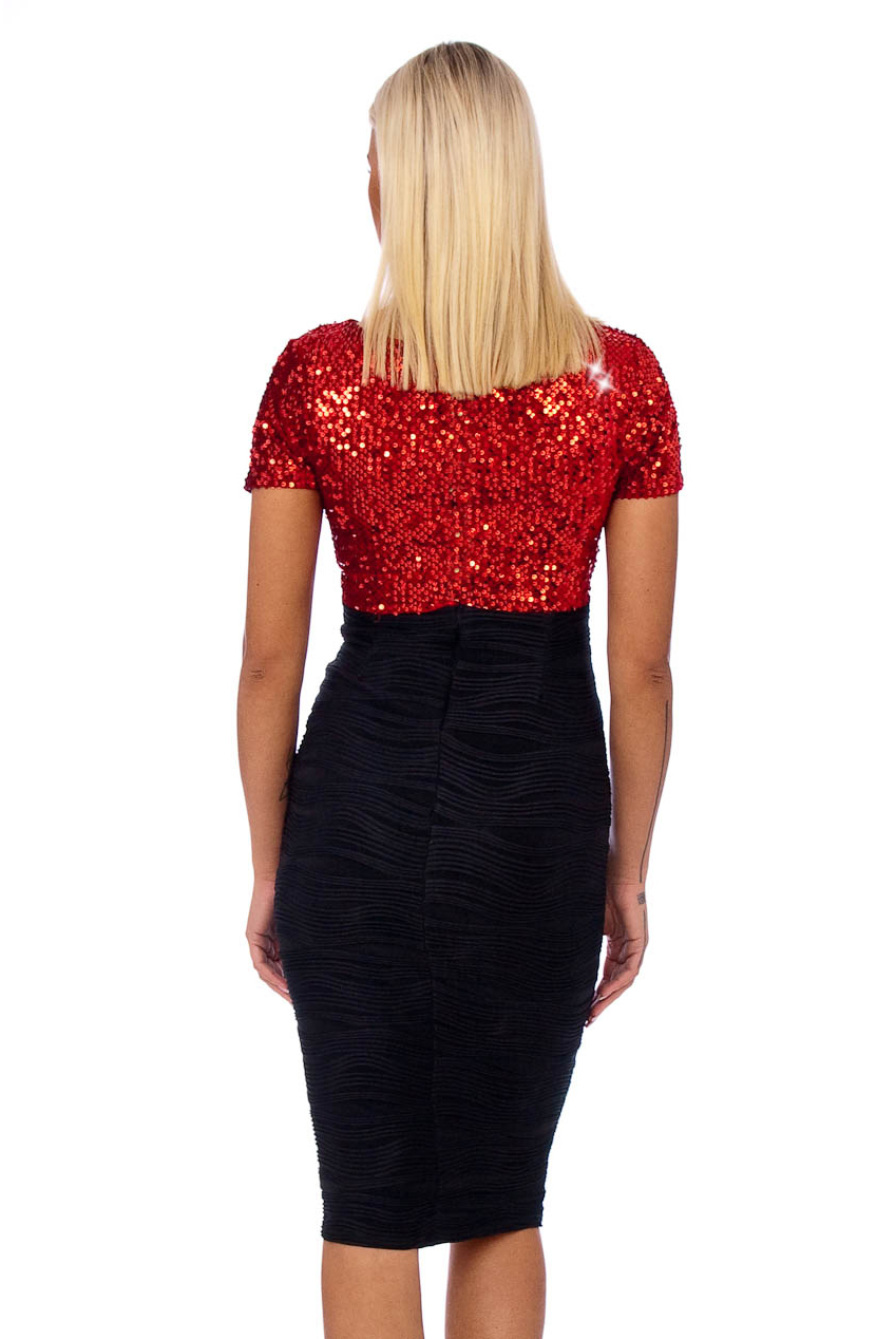 Vintage 50s Red Bianca Velvet Sequin Midi Dress