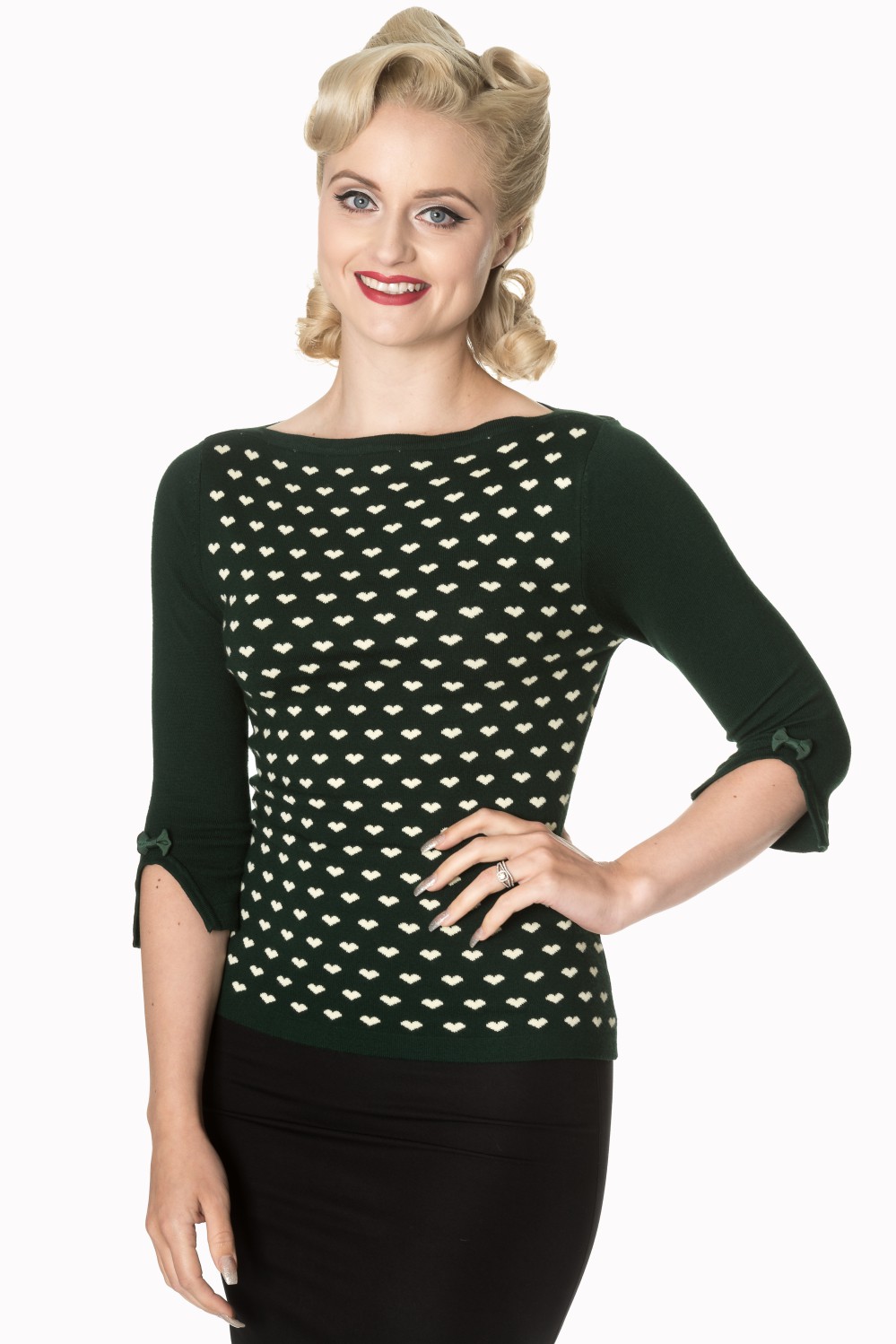 Retro 60s Charming Heart Knit Green Sweater