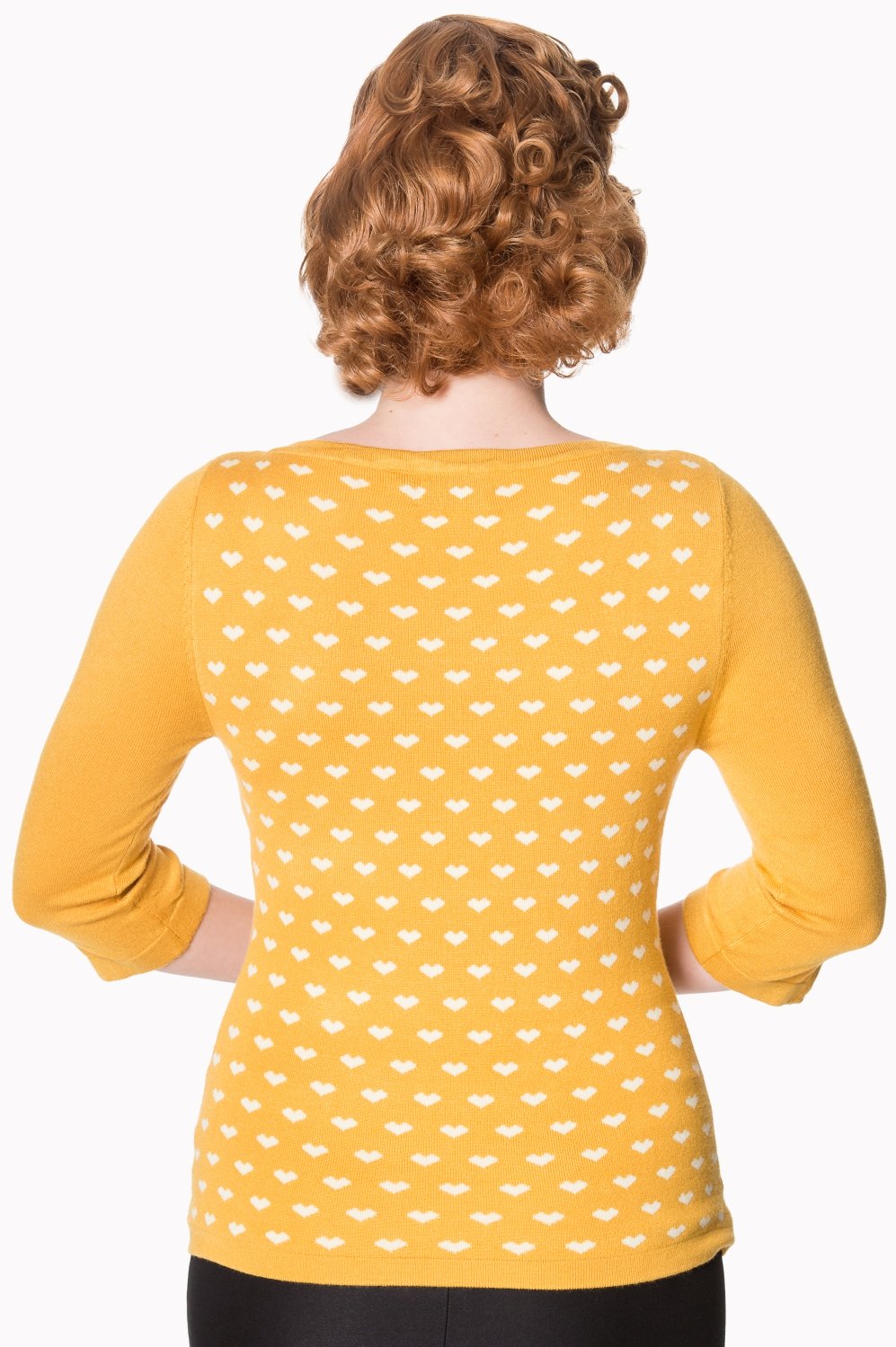 Banned Retro 60s Charming Heart Knit Mustard Sweater