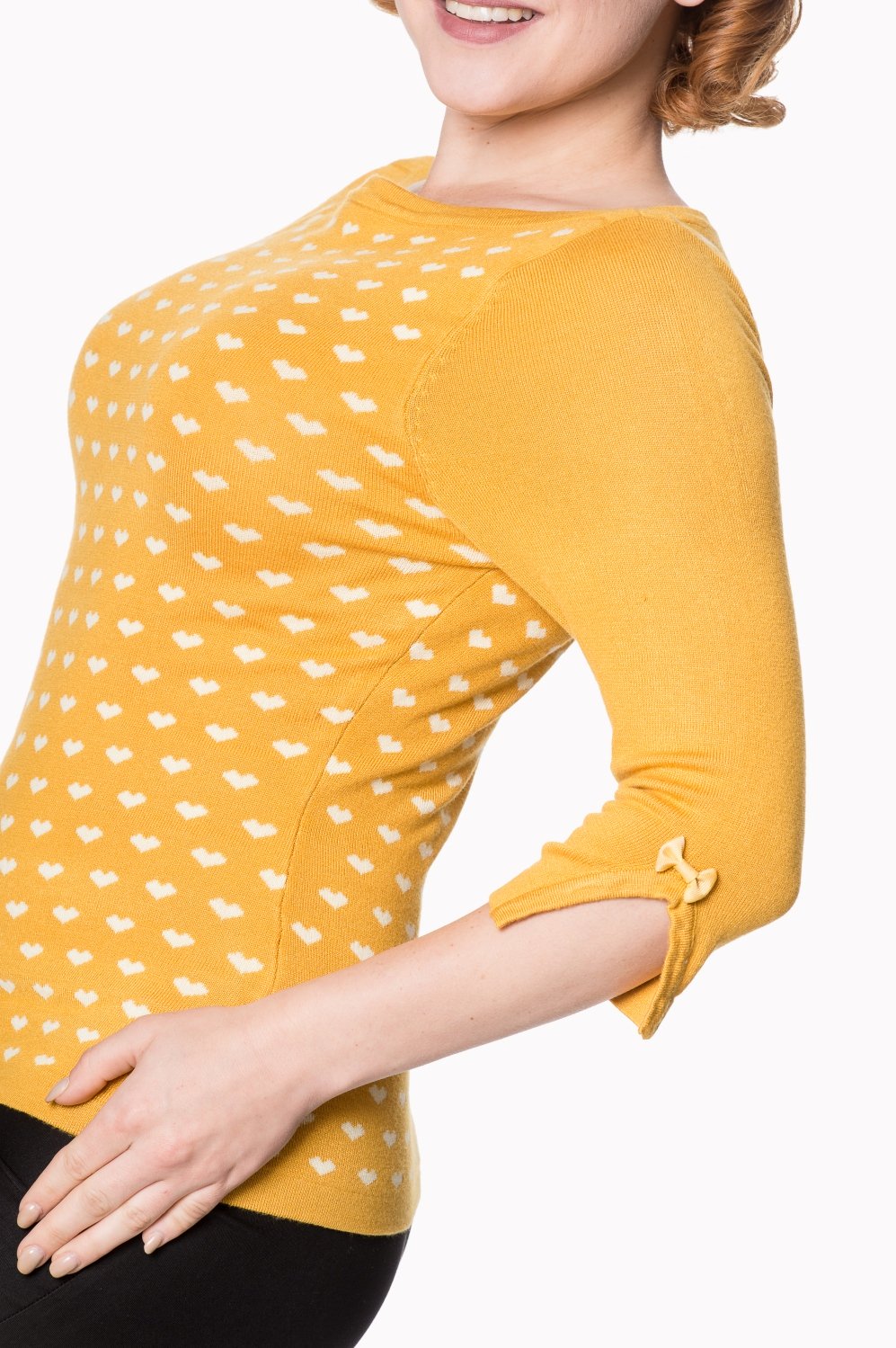 Banned Retro 60s Charming Heart Knit Mustard Sweater