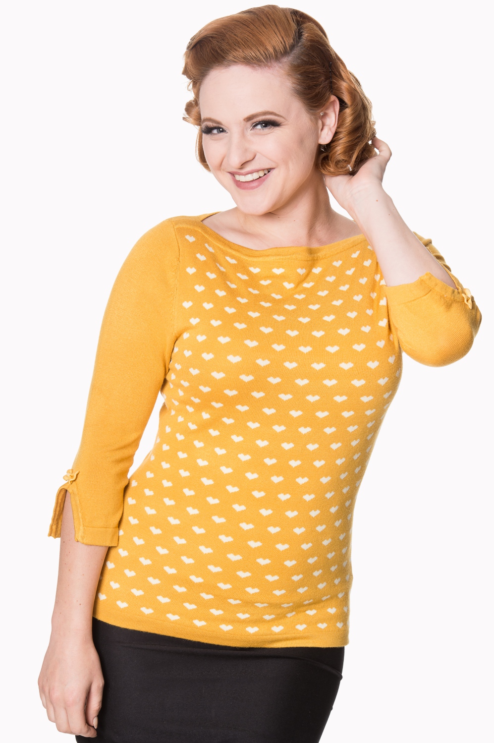 Banned Retro 60s Charming Heart Knit Mustard Sweater