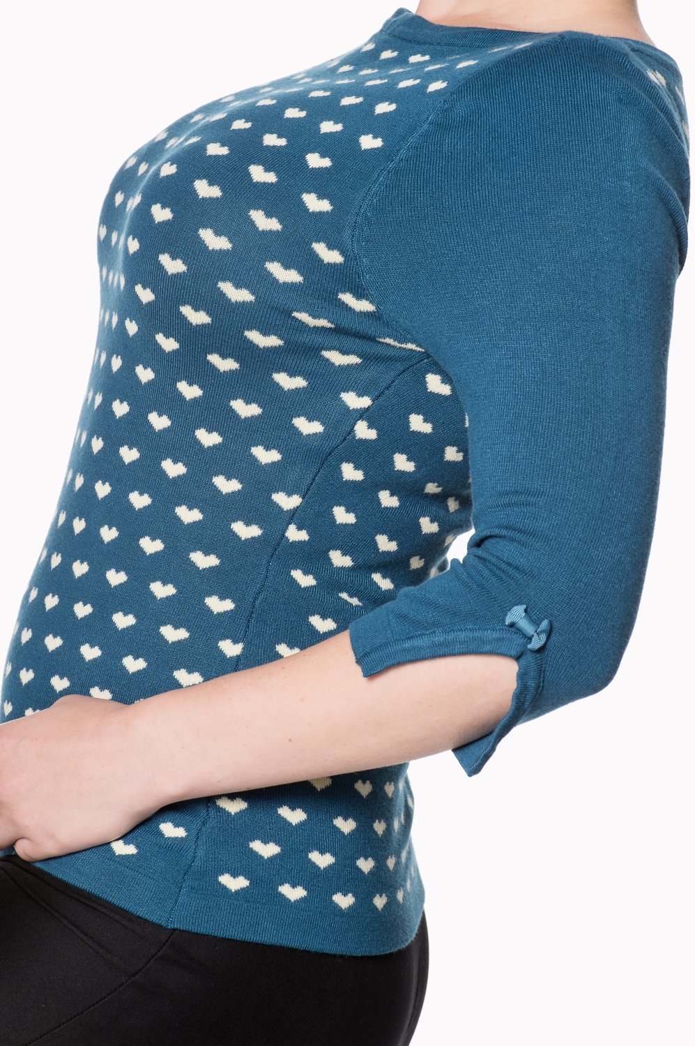 Retro 60s Charming Heart Knit Teal Sweater