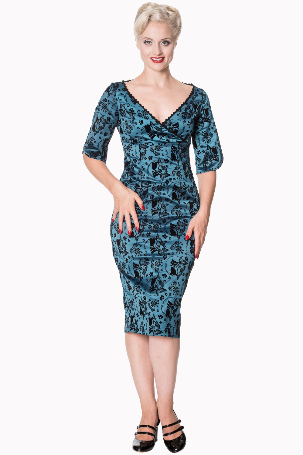 Dancing Days Retro Teal 50s Cat Dress