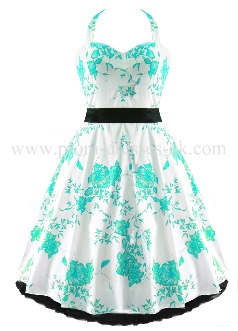 Go To Turquoise Floral Retro Dress