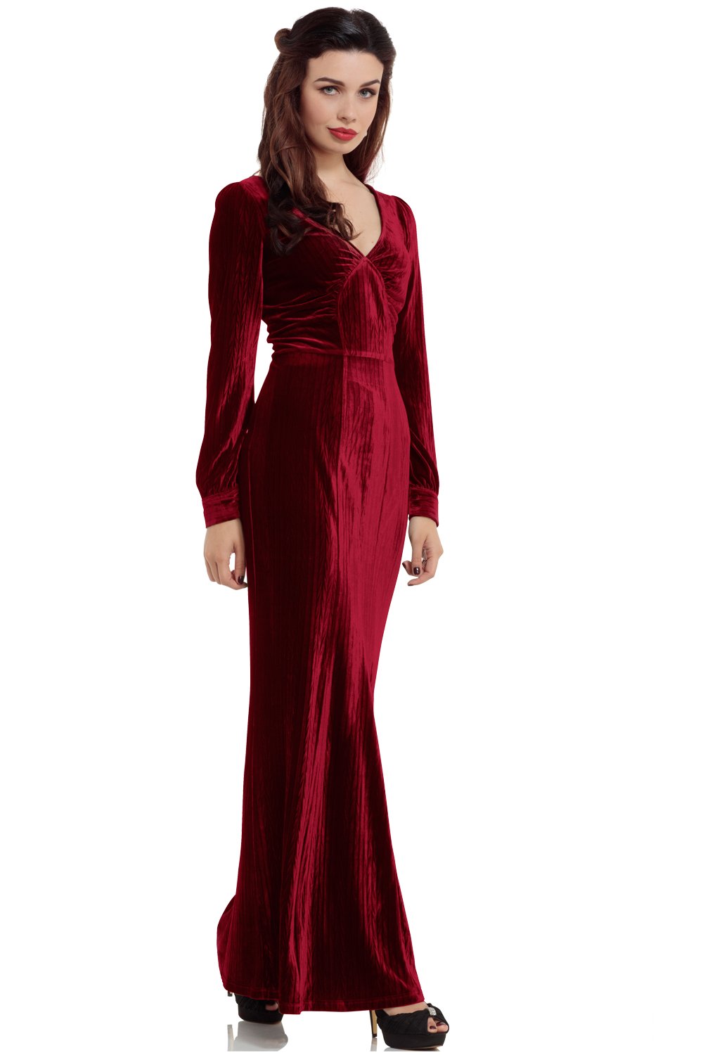 30s Vixen Olive Wine Red Glamour Velvet Dress