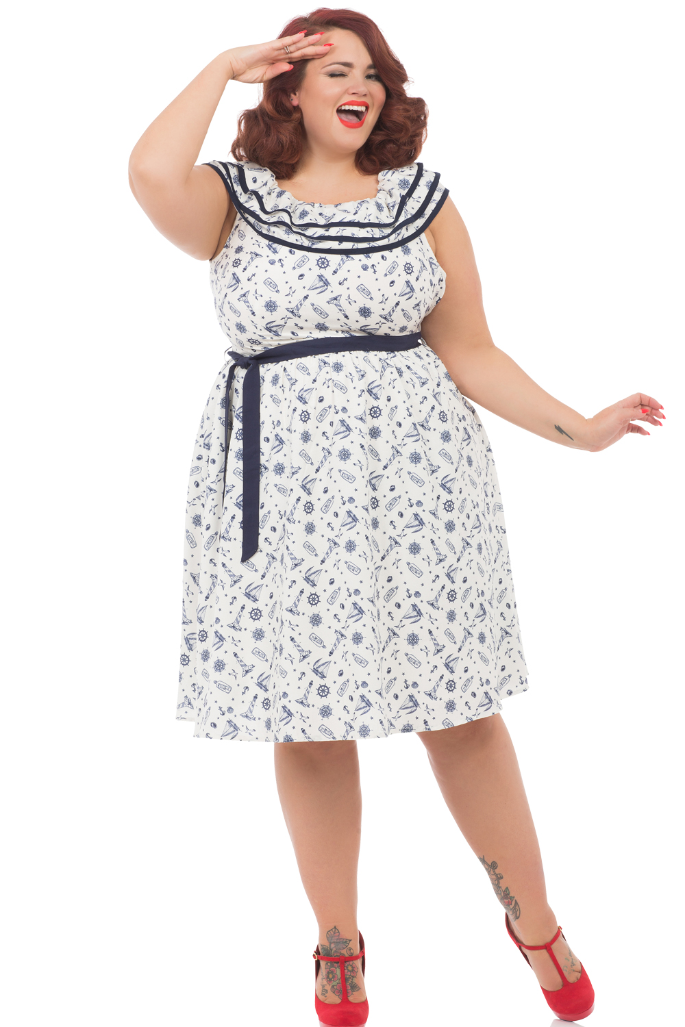 Voodoo Vixen Sailor Frilly St Tropez Plus Size Dress