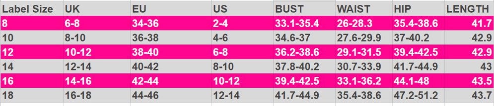 Abby Size Chart