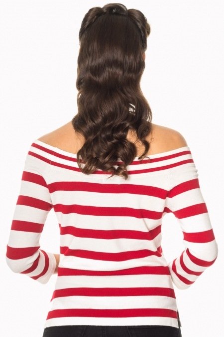 Banned Retro Ahoi Red Strip Bardot Nautical Top