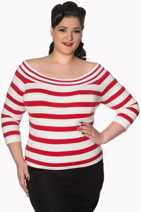 Banned Retro Ahoi Red Strip Bardot Nautical Top