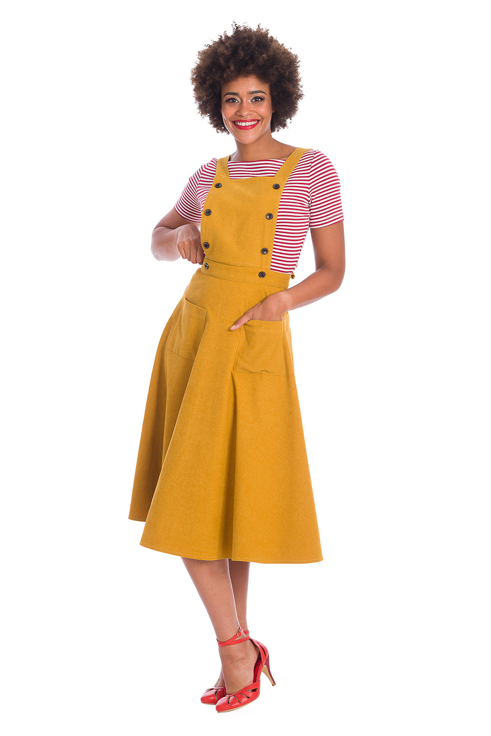 Banned Retro Book Smart Mustard Pinafore 50s Dress Skirt