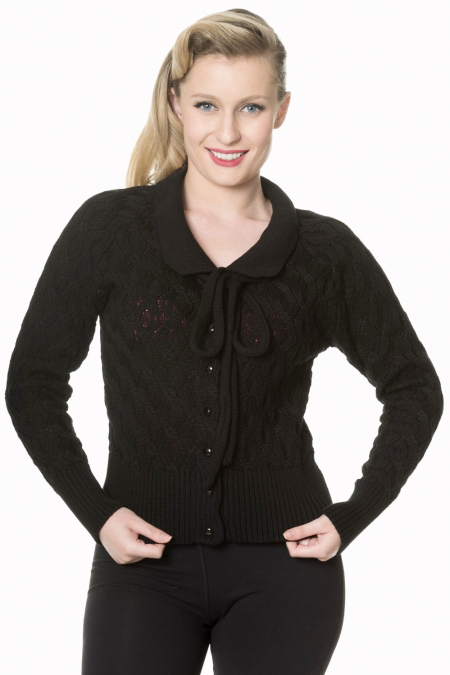 50s Rockabilly Crystal Air Cardigan In Black