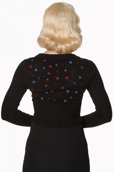 Diamonds Galore 50s Rockabilly Black Cropped Cardigan