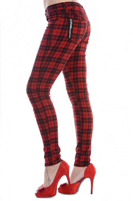 Banned Apparel Forever Yours Unisex Skinny Tartan Jeans In Red