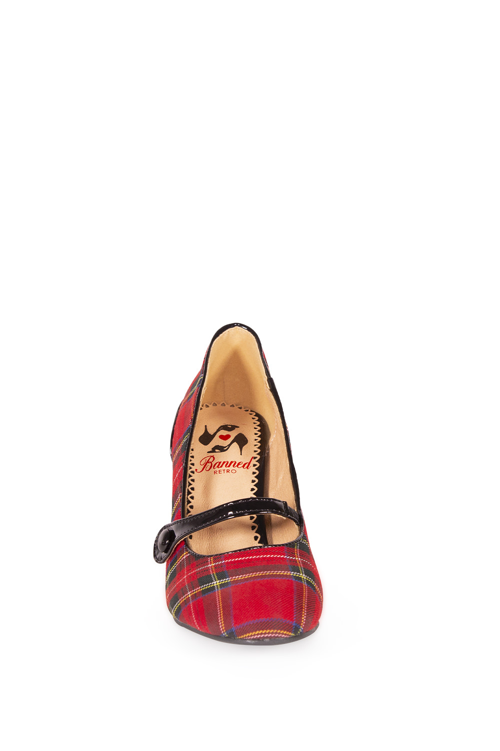 Banned Retro Tartan Scottish Vegan Red Black Shoes
