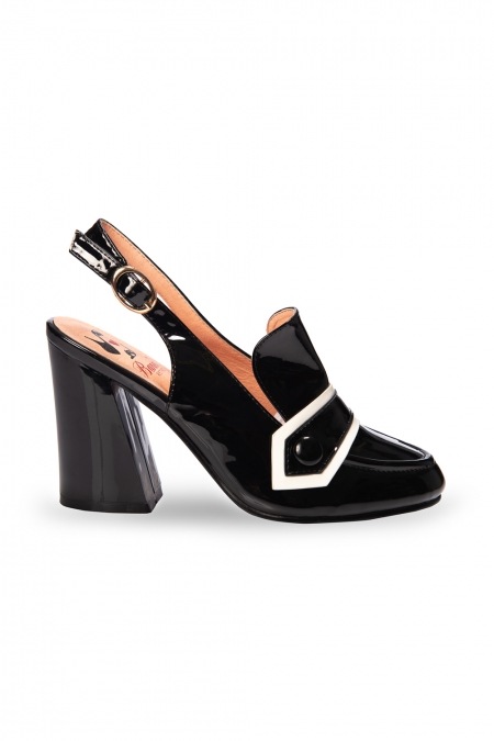 Banned Retro 60s Habana Patent Black Cream Heels