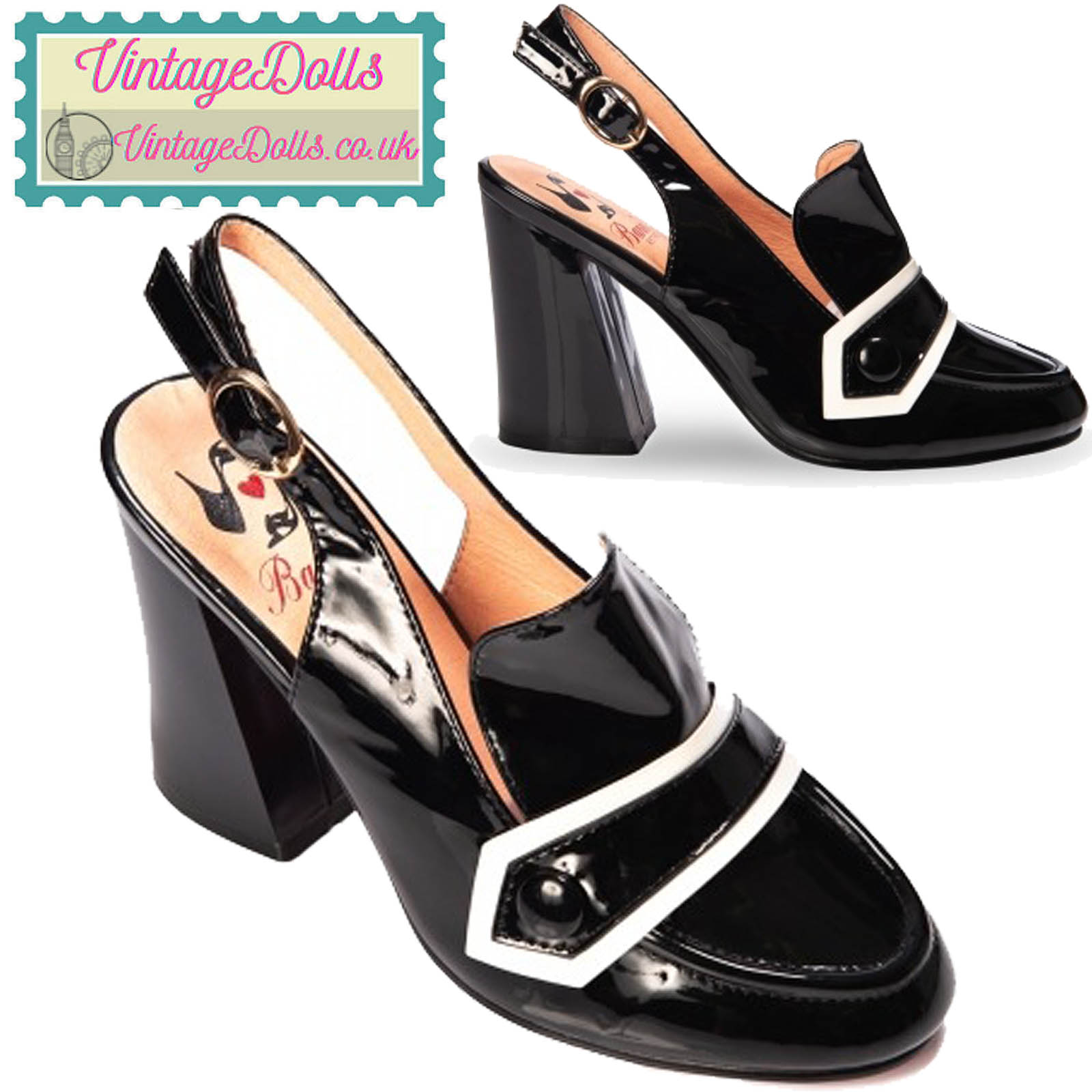 Banned Retro 60s Habana Patent Black Cream Heels