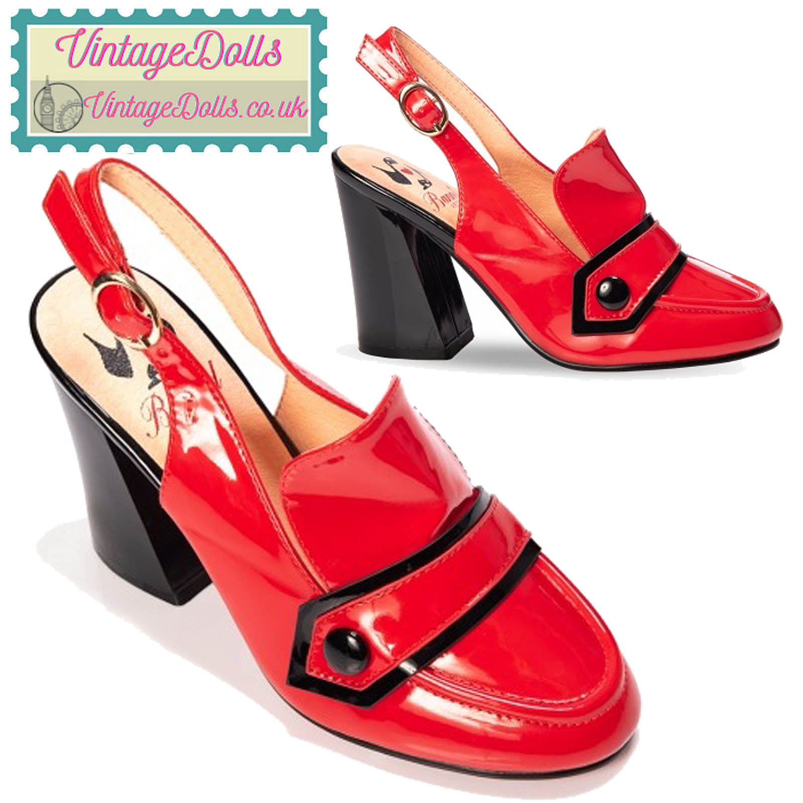 Banned Retro 60s Habana Patent Red Black Heels