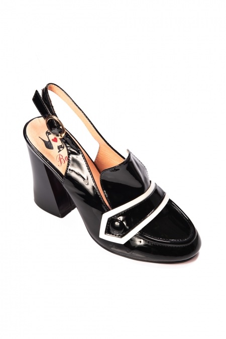 Banned Retro 60s Habana Patent Black Cream Heels