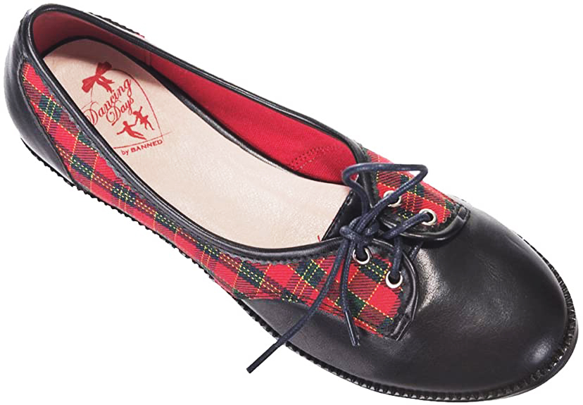 Banned Retro 50s Rockabilly Black Tartan Flats