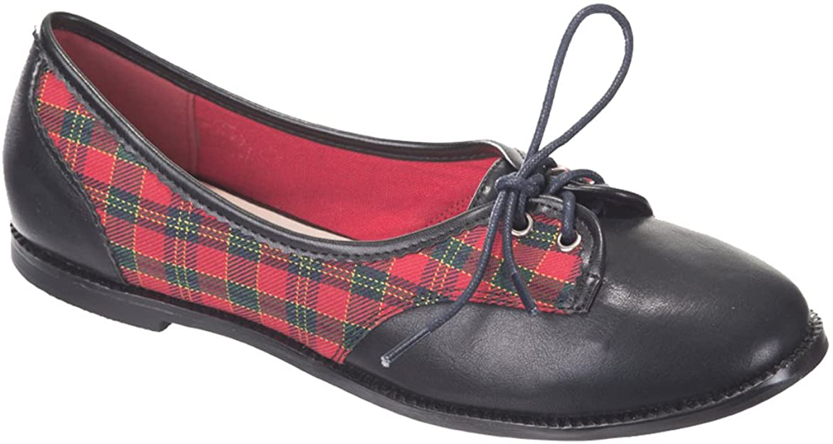 Banned Retro 50s Rockabilly Black Tartan Flats