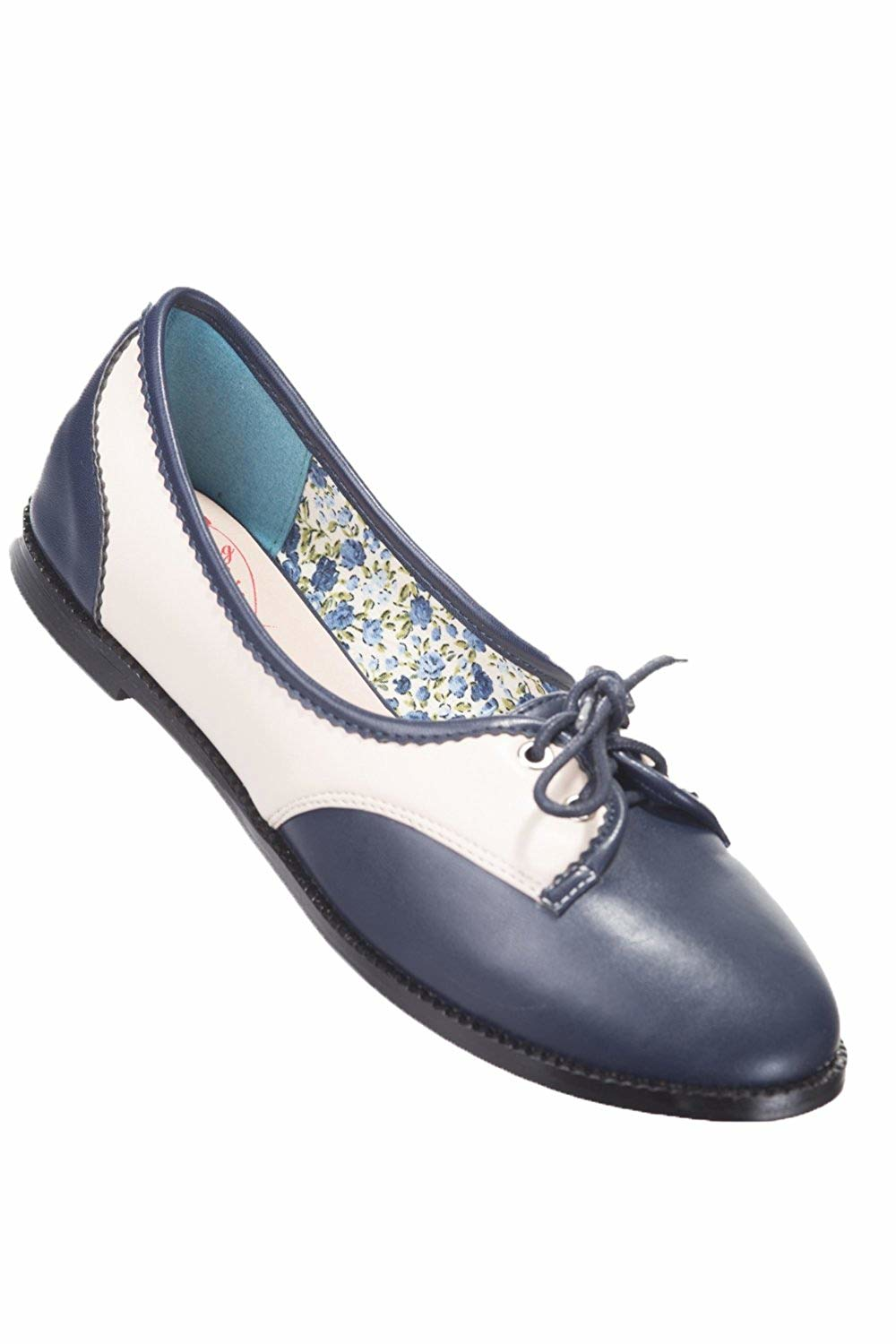 Banned Retro 50s Rockabilly Navy Cream Flats