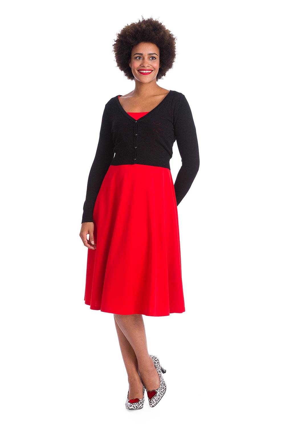 Banned 50s Smart Love Hearts Embossed Black Fine Knit Cardigan