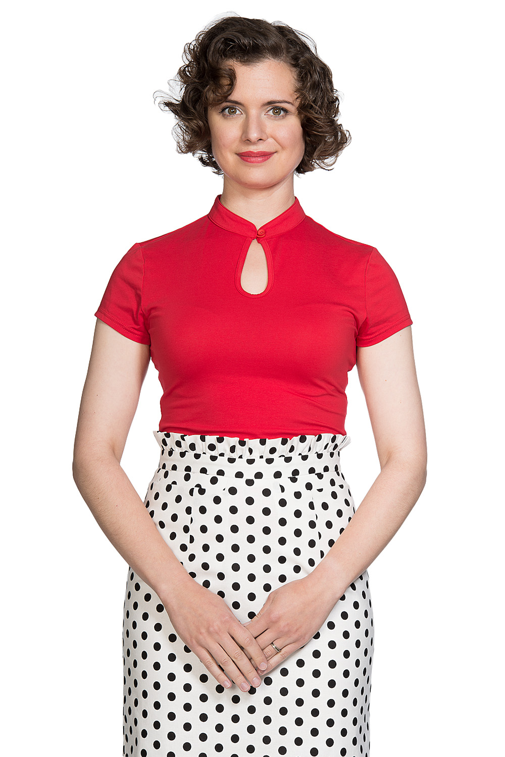 Banned Retro Red Check 50s Mandarin Collar Top