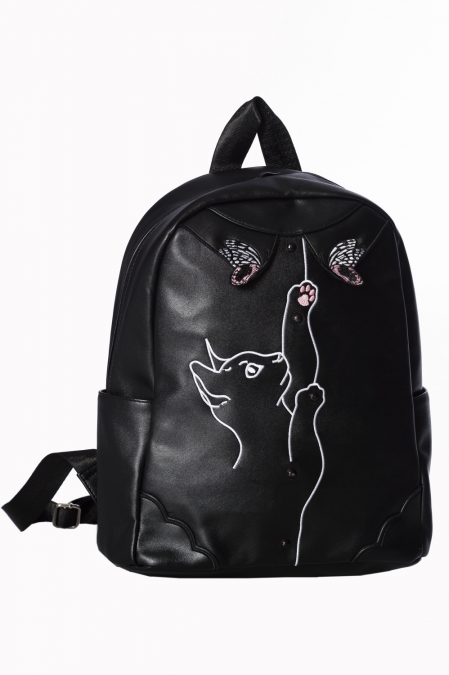 Banned Retro Black Bird Kitty Cat Butterfly Meow Backpack