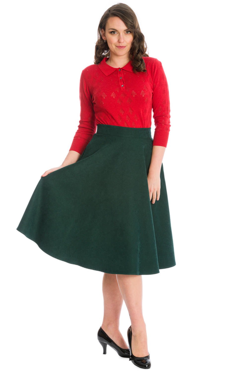Banned Retro 50s Merry Tree Knit Top In Red