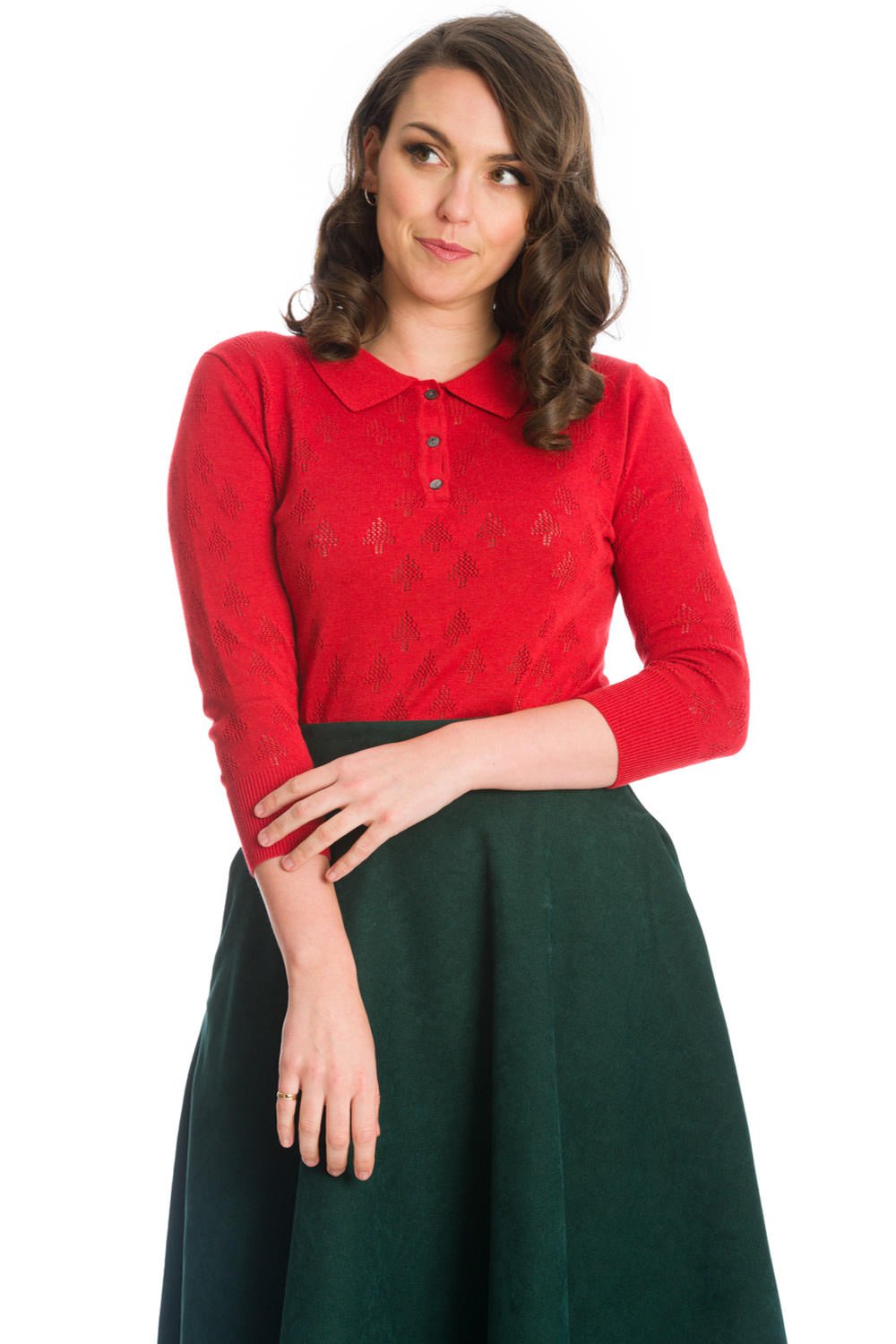 Banned Retro 50s Merry Tree Knit Top In Red