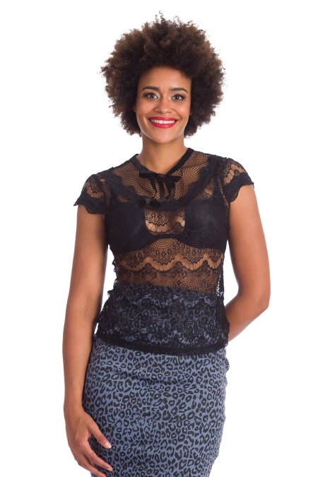 Banned Retro 50s Midnight Lace Top in Black