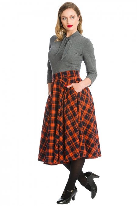 Banned Retro 50s Miss Spook Circular Swing Skirt In Orange