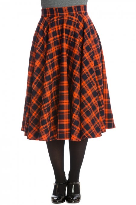 Banned Retro 50s Miss Spook Circular Swing Skirt In Orange