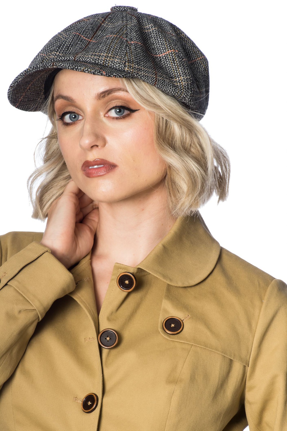 Banned Apparel Lady Harris Baker News Boy Grey Tartan Cap