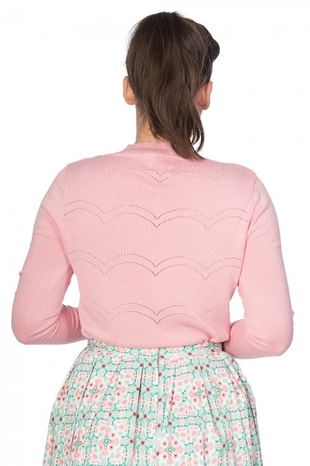 Banned Retro 50s June Pointelle Scalopped Cardigan In Pink