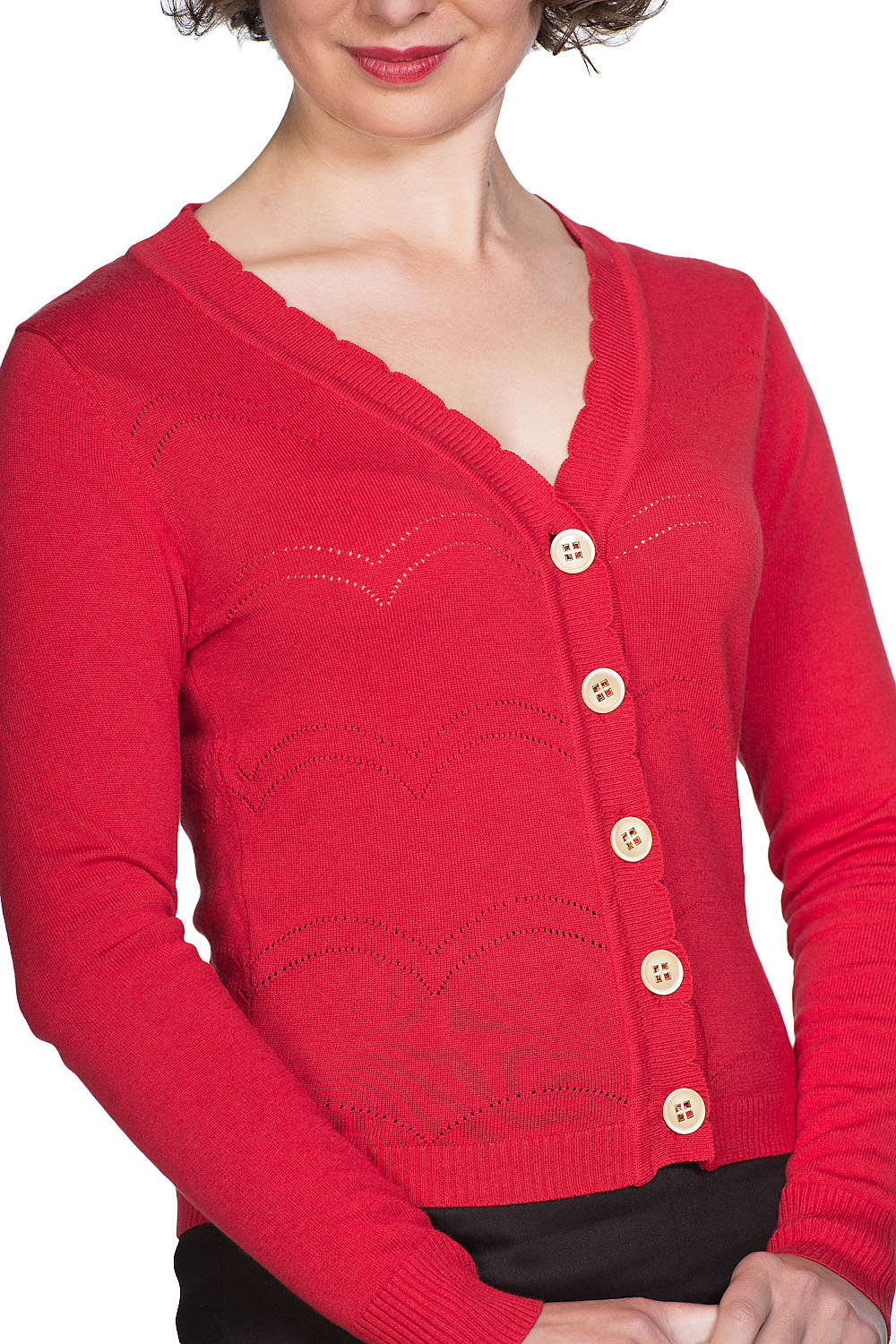 Banned Retro 50s June Pointelle Scalopped Cardigan In Red