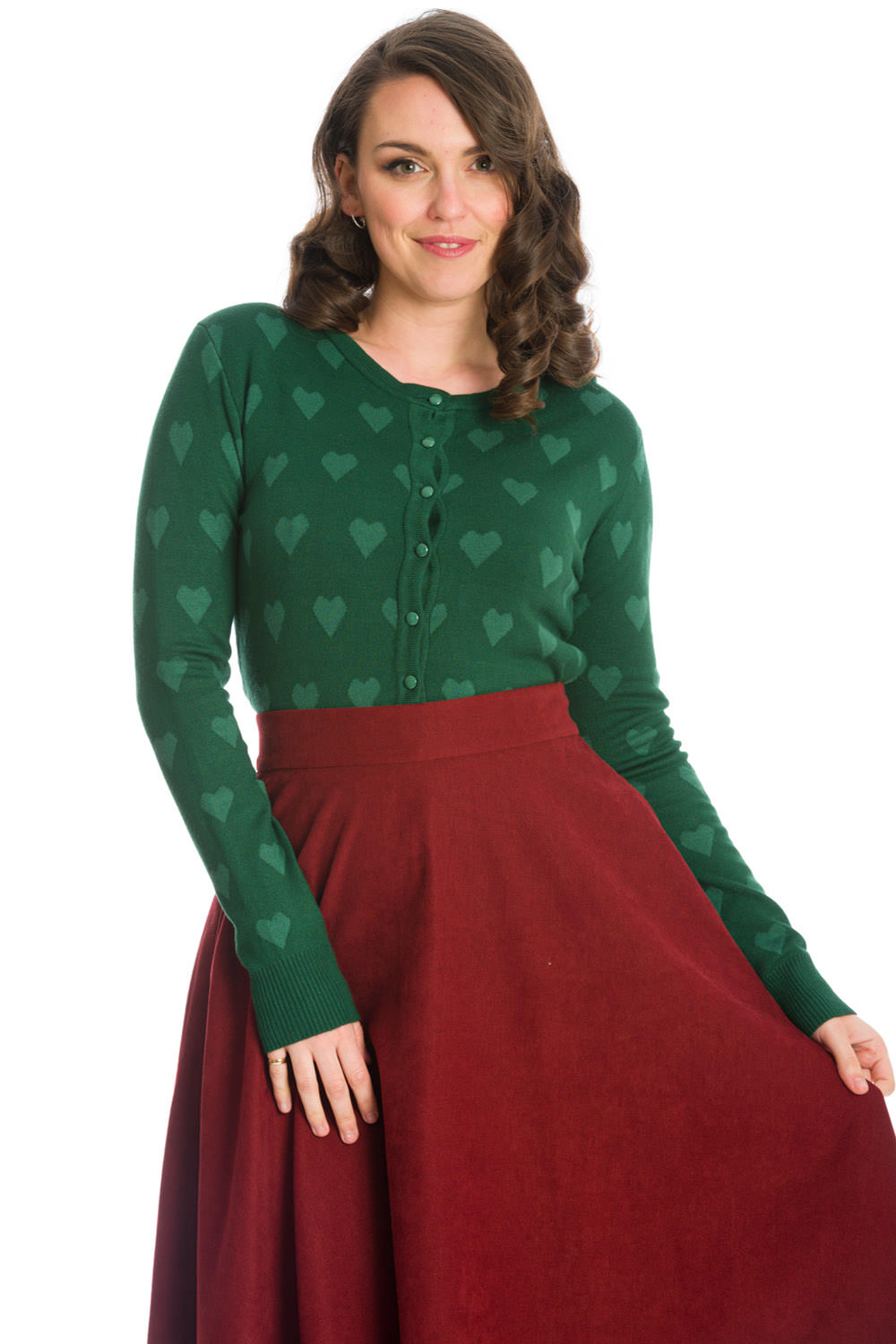 Green 50s Retro True Love Hearts Cardigan - 30 Days No Quibble Returns